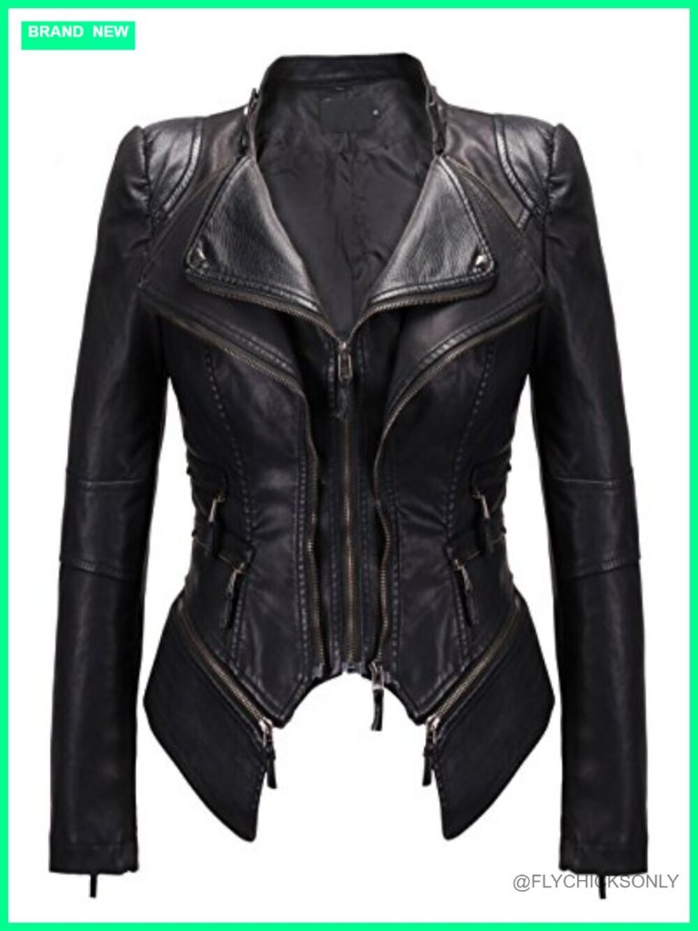 Faux Leather Studded Biker Jacket with Perfect Shaping Fit